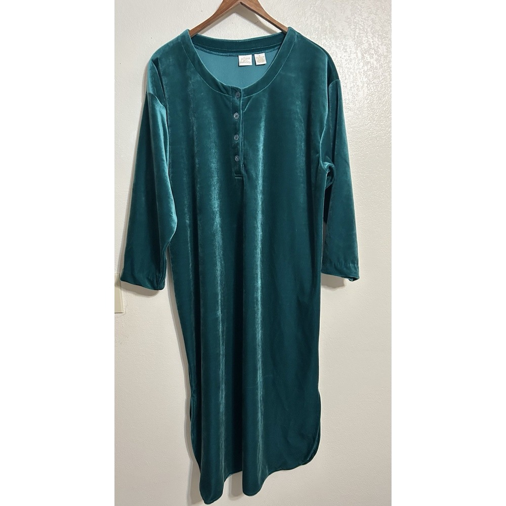 Vintage Gilligan O'Malley Women's XL Teal Winter Velvet Stretch Nightgown